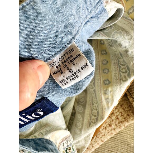 Vintage 80s Cottage Core Western Blouse Chambray Size Small Made USA Yellow Blue - Picture 10 of 10